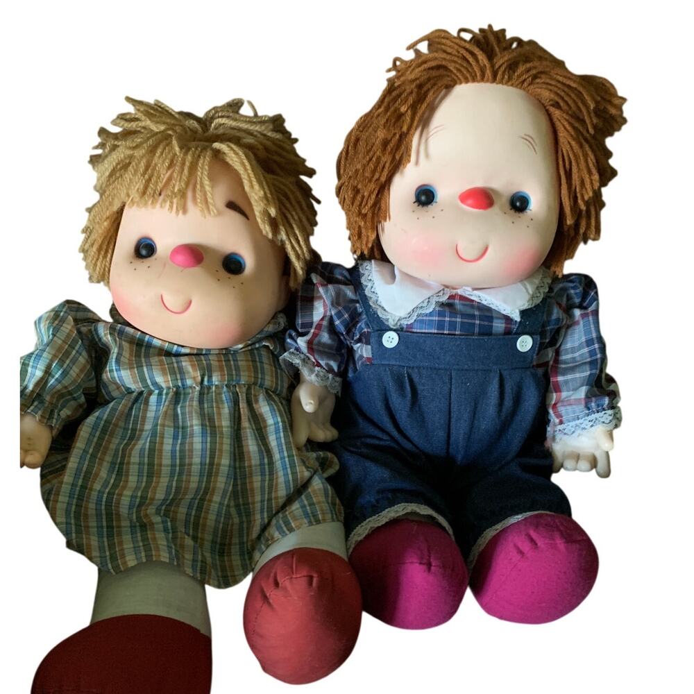 Vtg 1980's J. Shin "Ice Cream" Dolls Boy and Girl Yarn hair Vinyl faces 24"